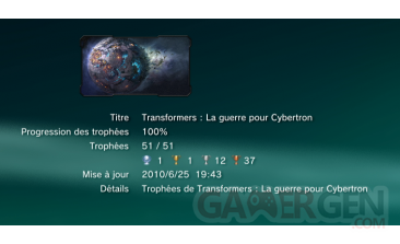 Transformers la guerre pour cybertron trophees liste 1