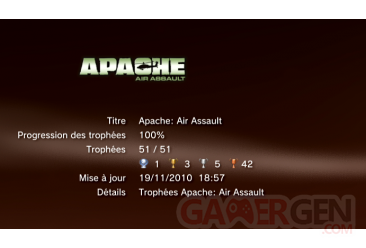 APACHE AIR ASSAULT trophees PS3 LISTE        1