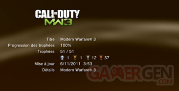 Call of Duty MW3 - Modern Warfare 3 - Trophées - LISTE 1
