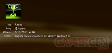 Call of Duty MW3 - Modern Warfare 3 - Trophées - PLATINE