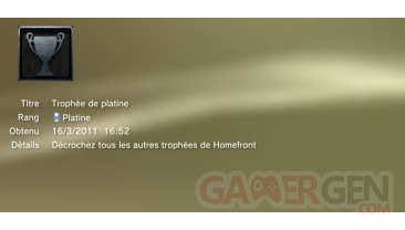 HOMEFRONT - trophees - PLATINE  -  1