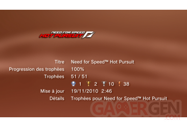Need for Speed Hot Pursuit  trophees LISTE 1