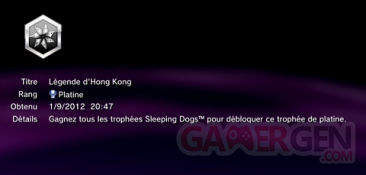 Sleeping Dogs - Trophées - PLATINE -  1