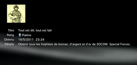 Socom special forces trophees PLATINE 1