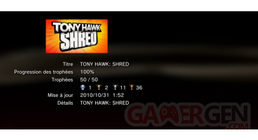 Tony Hawk Shred  trophees LISTE PS3 PS3GEN 01